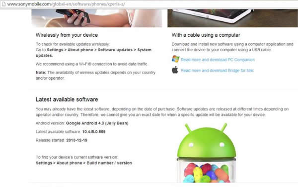 Android 4.3 Sony Xperia Z Release Leaked